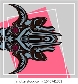 Pop art of a Devil on a pink and gray background.