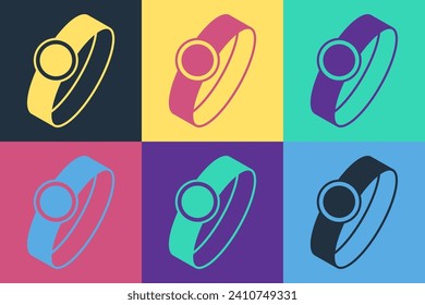 Arte pop Icono del anillo de compromiso de diamantes aislado en el fondo del color.  Vector