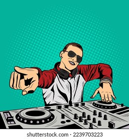 Pop Art DJ Boy, Comic DJ Music Artist Vector Stock Illustration