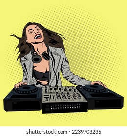 Pop Art DJ Girl, Comic DJ Music Women Vector Stock Illustration