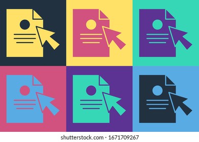 Pop art Document and cursor icon isolated on color background. File icon. Checklist icon. Business concept.  Vector Illustration
