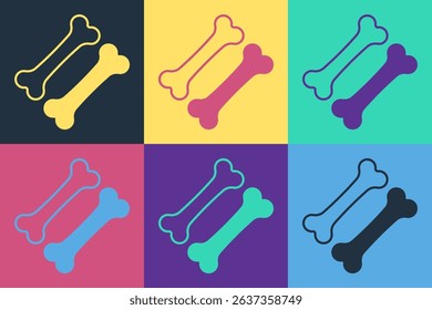 Pop art Dog bone icon isolated on color background. Pets food symbol.  Vector