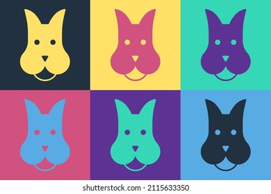 Pop art Dog icon isolated on color background.  Vector