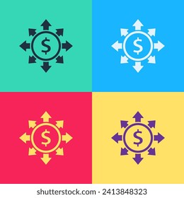 Pop art Dollar, share, network icon isolated on color background.  Vector