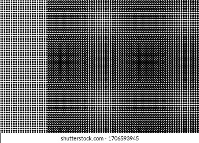 Pop art dots background. Geometric vintage monochrome fade wallpaper.  Halftone black and white geometric  design. Pop art print. Retro pattern. Comics book magazine cover. 90-s style.