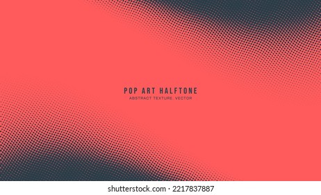 Pop Art Dots Patrón de semitono Vector Horizontal Curvado Borde Curvo Rojo Oscuro Abstracto Fondo. Partículas De Trabajo De Punto Estructura Ondulada Popart Textura Sutil. Fondo de escritorio minimalista gráfico de medio tono