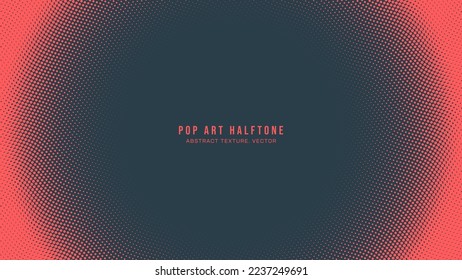 Pop Art Dots Halftone Pattern Vector Round Frame Red Dark Blue Abstract Background. Popart Style Dot Work Design Wavy Structure Subtle Texture. Half Tone Contrast Graphic Minimalist Art Wallpaper