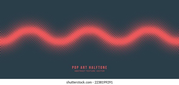Pop Art Dots Halftone Pattern Vector Wavy Line Border Red Dark Blue Abstract Background. Dotted Subtle Texture Geometric Curved Structure. Half Tone Contrast Graphic Minimalist Art Wallpaper