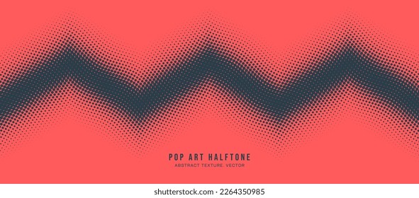 Pop Art Dots Halftone Pattern Vector Wavy Zig Zag Line Border Red Dark Blue Abstract Background. Dotted Texture Modern Geometric Bended Zigzag Form. Half Tone Contrast Graphic Minimalist Art Wallpaper