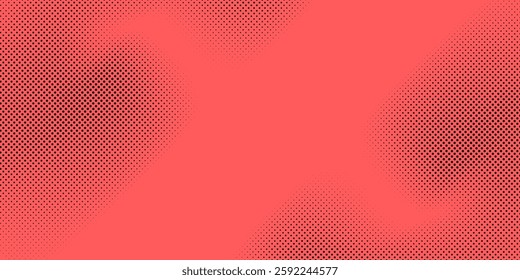 Pop Art Dots Halftone Pattern Smooth Curved Border Red Dark Blue Vector Abstract Background. Dotted Popart Design Wavy Dynamic Structure Subtle