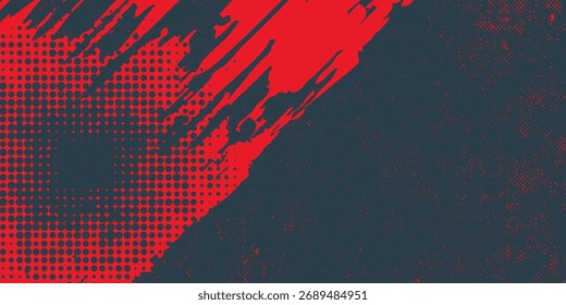 Pop Art Dots Ondulado Meio Tom Padrão Vetor Radial Borda Vermelho Abstrato Fundo. ilustração vetorial
