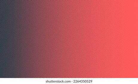 Pop Art Dots Wavy Halftone Linear Gradient Vector Textured Red Dark Blue Abstract Background. Dot Work Structure Subtle Texture Design Element. Half Tone Contrast Graphic Minimalist Art Wallpaper