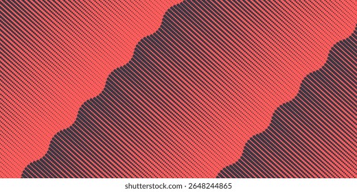 Pop Art Dots Wavy Halftone Angle Gradient Vector Textured Dark Blue Red Abstract Background. Smooth Texture Dot Structure