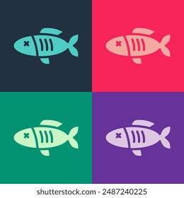 Pop art Dried fish icon isolated on color background.  Vector