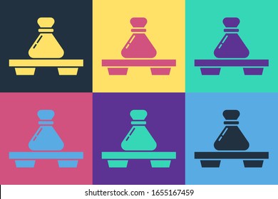 Pop art Dumpling on cutting board icon isolated on color background. Traditional chinese dish.  Vector Illustration