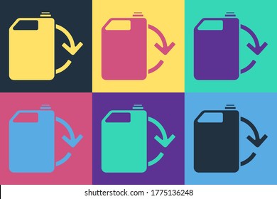 Pop art Eco fuel canister icon isolated on color background. Eco bio and barrel. Green environment and recycle.  Vector Illustration