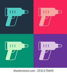 Pop art Electric cordless screwdriver icon isolated on color background. Electric drill machine. Repair tool.  Vector