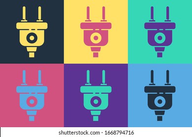 Pop art Electric plug icon isolated on color background. Concept of connection and disconnection of the electricity.  Vector Illustration