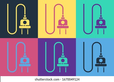 Pop art Electric plug icon isolated on color background. Concept of connection and disconnection of the electricity.  Vector Illustration