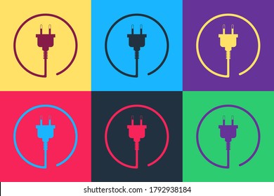 Pop art Electric plug icon isolated on color background. Concept of connection and disconnection of the electricity.  Vector