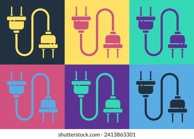 Pop art Icono de enchufe eléctrico aislado en el fondo del color. Concepto de conexión y desconexión de la electricidad.  Ilustración vectorial