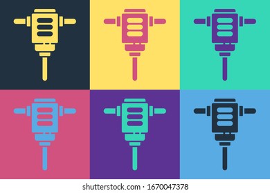 Pop art Electric rotary hammer drill machine icon isolated on color background. Working tool for construction, finishing, repair work.  Vector Illustration