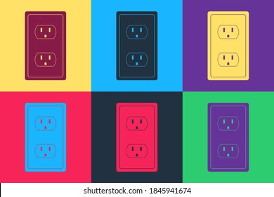 Pop art Electrical Outlet in den USA Symbol einzeln auf Farbhintergrund. Netzstecker. Vektorgrafik.