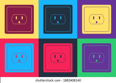 Pop art Electrical Outlet in den USA Symbol einzeln auf Farbhintergrund. Netzstecker. Vektorgrafik.