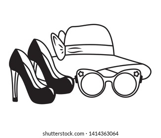 pop art elements high heel shoes hat eyeglasses vector illustration