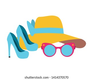pop art elements high heel shoes hat eyeglasses vector illustration