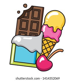 pop art elements ice cream chocolate cherry vector illustration