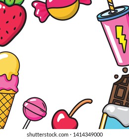 pop art elements sweet candies lollipop chocolate vector illustration