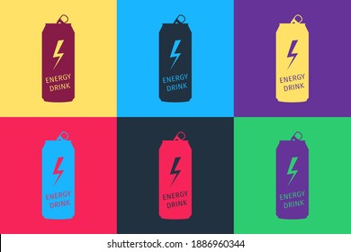 Pop art Energy drink icon isolated on color background. Vector.