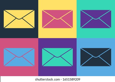 Icono de sobre de arte pop aislado en fondo de color. Símbolo de carta de mensaje de correo electrónico.  Ilustración vectorial