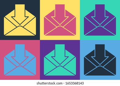 Pop art Envelope icon isolated on color background. Received message concept. New, email incoming message, sms. Mail delivery service.  Vector Illustration