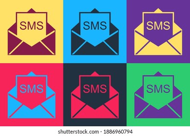 Pop art Envelope icon isolated on color background. Received message concept. New, email incoming message, sms. Mail delivery service. Vector.