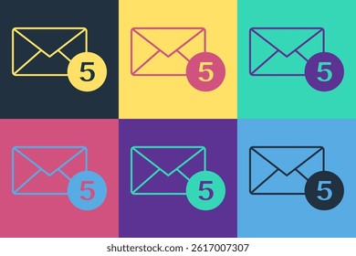 Pop art Envelope icon isolated on color background. Received message concept. New, email incoming message, sms. Mail delivery service.  Vector
