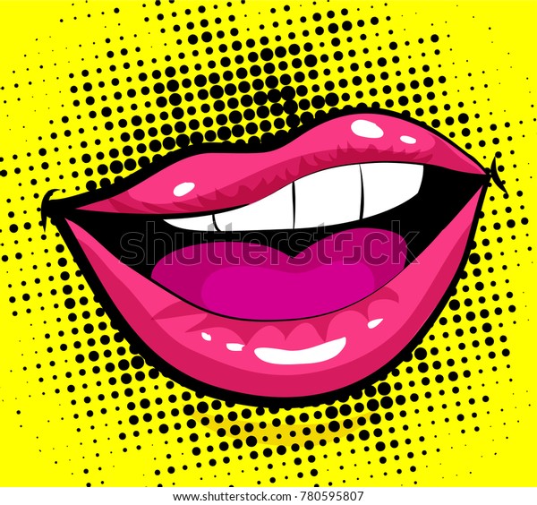 Pop Art Excited Woman Lips Dot Stock Vector Royalty Free 780595807