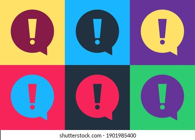 Pop art Exclamation mark in circle icon isolated on color background. Hazard warning symbol. Vector.