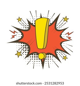 Marca de exclamación de arte pop aislado fondo blanco