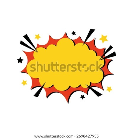 Pop art explosion cloud with stars and radial lines, empty for text