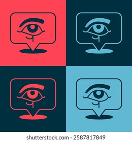 Pop art Eye of Horus icon isolated on color background. Ancient Egyptian goddess Wedjet symbol of protection, royal power and good health.  Vector