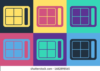 Pop art Eye shadow palette with brush icon isolated on color background.  Vector Illustration