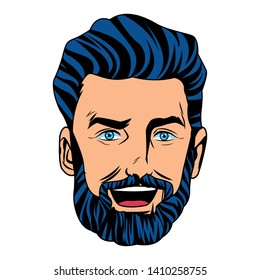 pop art face man with beard and cool hairstyle and beard isolated