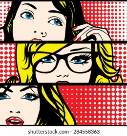 Pop art Faces Card Vector Illustration