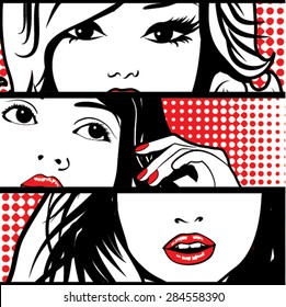 Pop art Faces Card Vector Illustration