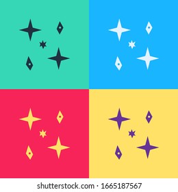 Pop art Falling stars icon isolated on color background. Meteoroid, meteorite, comet, asteroid, star icon.  Vector Illustration