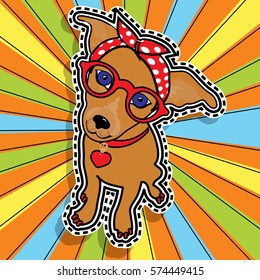 Pop art fashion chic LADY DOG patches, badges, pins and stickers. vector illustration. 