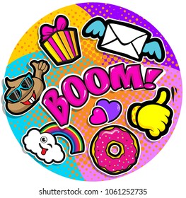 Pop art fashion chic patches, badges, pins and stickers. vector illustration.