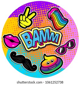 Pop art fashion chic patches, badges, pins and stickers. vector illustration.